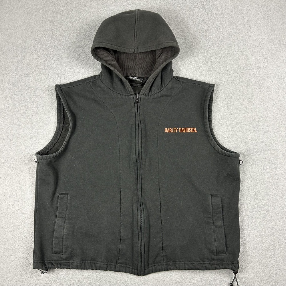 Harley-Davidson Vest Womens XL Black Hooded Full Zip Fleece Lined Embroidered - Picture 1 of 9